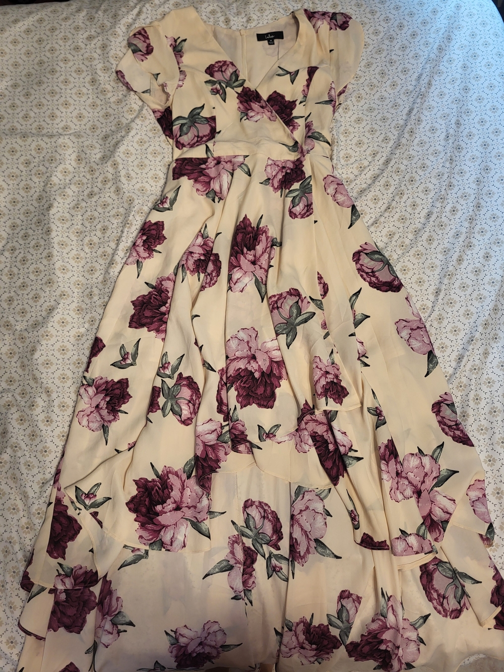Lulu's Cream High-Low Dress with Purple Floral Print
